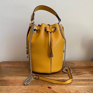 Zara Mustard Yellow Leather Bucket Bag